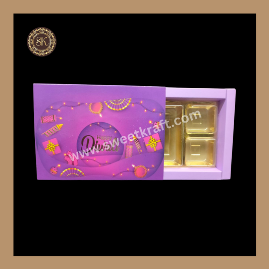 6 DC Diwali Box | Mithai Box | Happy Diwali | Golden Cavity Box | Chocolate Box | Gift Box | Purple- (With Tray & Lid Cover)