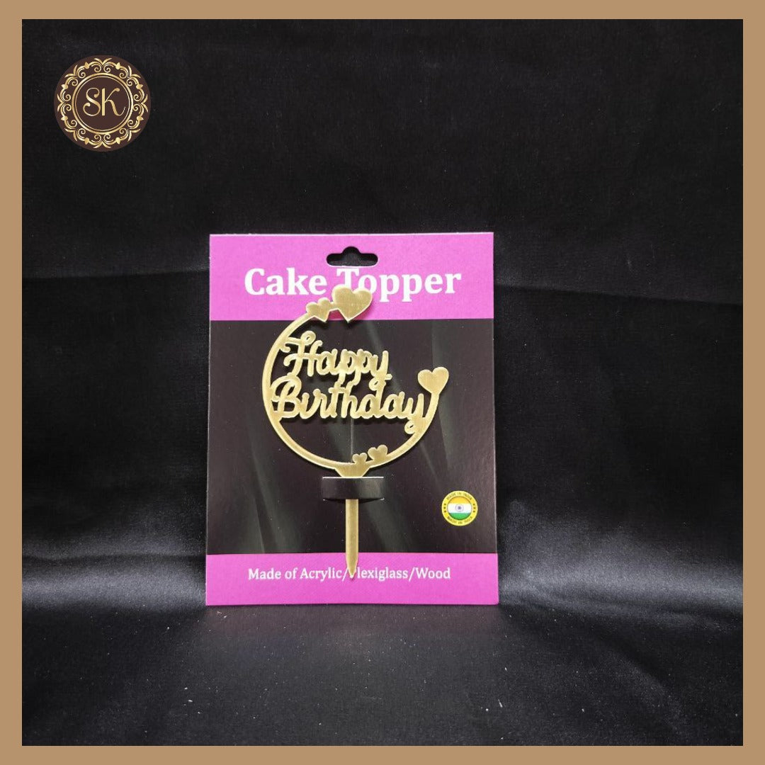 Happy Birthday Cake Topper | Acrylic Cake Topper | Cake Topper 4 inch | Pack of 1 - Golden Colour (T.No.003) Sweetkraft | Baking supplies