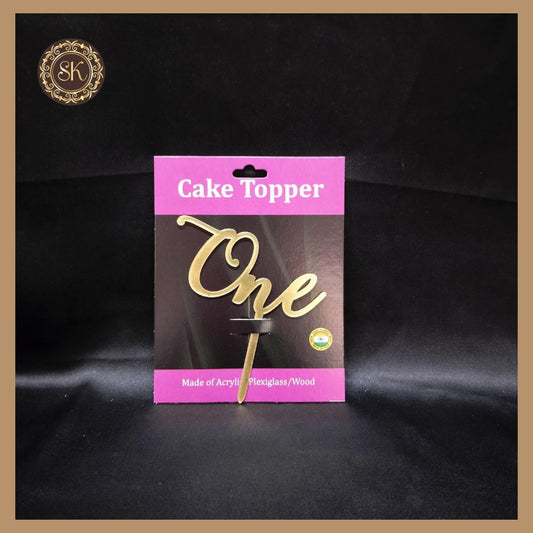 One Cake Topper | Acrylic Cake Topper | Cake Topper 4 inch | Pack of 1 - Golden Colour (T.No.022) Sweetkraft | Baking supplies