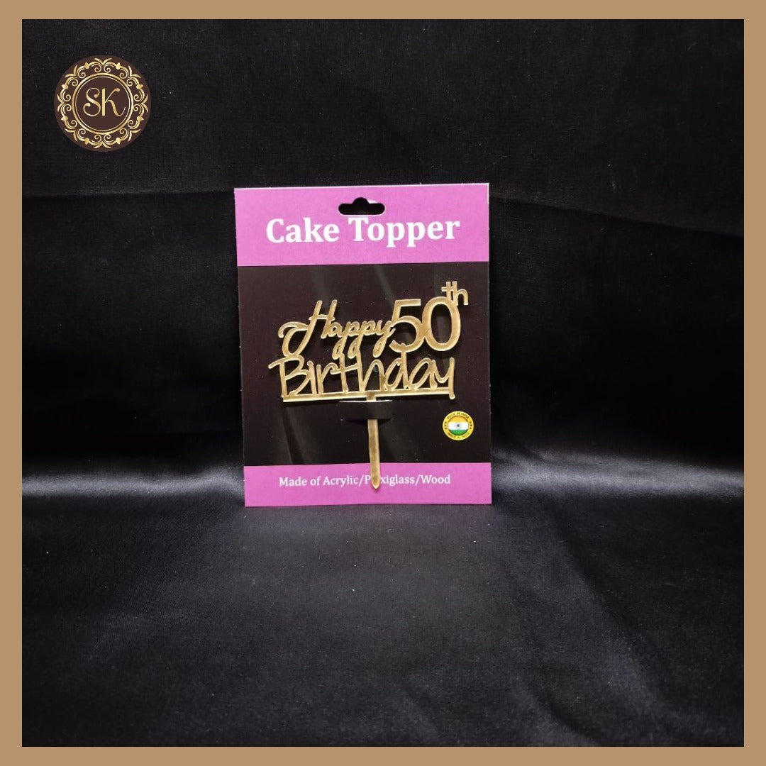 Happy 50th Birthday Cake Topper | Happy Birthday Cake Topper | Acrylic Cake Topper | Cake Topper 4 inch | Pack of 1 - Golden Colour (T.No.026) Sweetkraft | Baking supplies