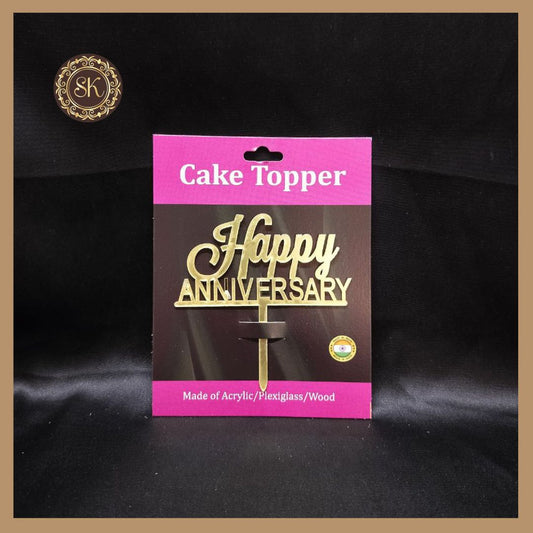 Happy Anniversary Cake Topper | Acrylic Cake Topper | Cake Topper 4 inch | Pack of 1 - Golden Colour (T.No.036) Sweetkraft | Baking supplies