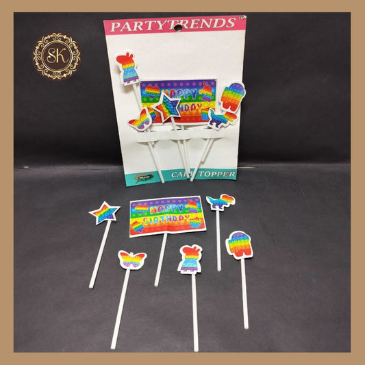 Theme Cake Toppers - 6pcs, Happy Birthday Cake Toppers | Party Cake Toppers | Pop it  Cake Toppers. Sweetkraft | Baking supplies