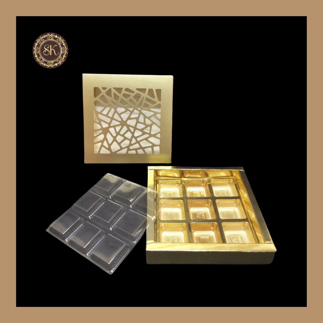 9 Cavity Laser Box | Golden Cavity Box | Chocolate Box | Gift Box | Pack of - 5 Pieces & 10 Pieces (With Cavity & Lid Cover) Sweetkraft | Baking supplies