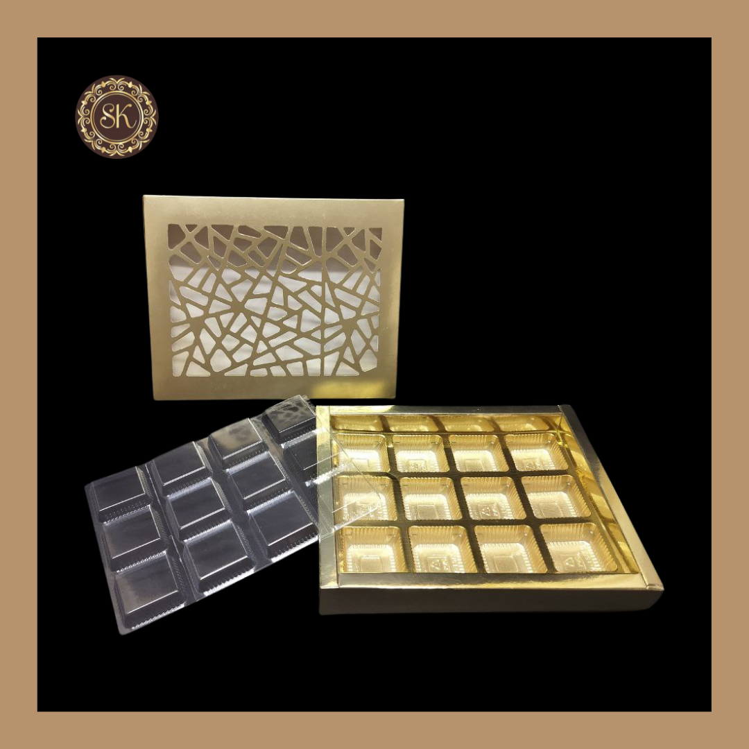 12 Cavity Laser Box | Golden Cavity Box | Chocolate Box | Gift Box - (With Cavity & Lid Cover) Sweetkraft | Baking supplies