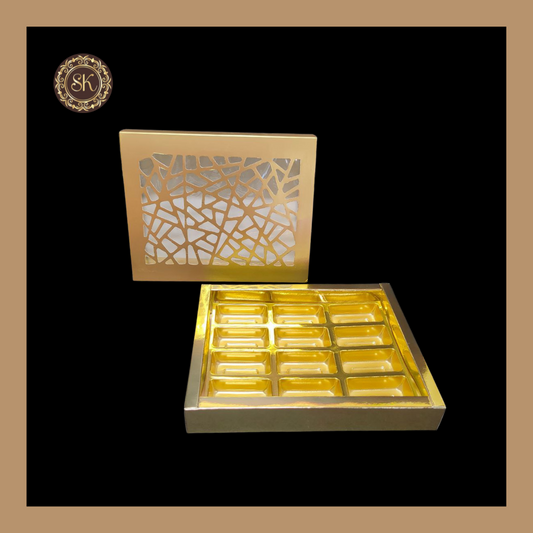 12 Long Tray Laser Box | Golden Cavity Box | Chocolate Box | Gift Box - (With Tray & Lid Cover) Sweetkraft | Baking supplies