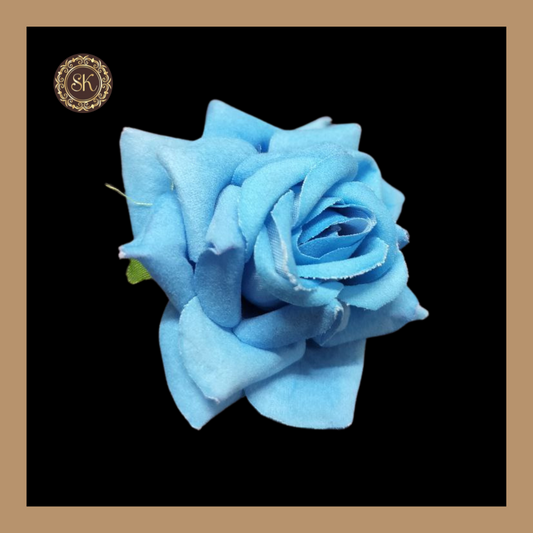 Velvet Rose Flower | Blue Artificial Flower For Cake Decoration | Pack of 10 pcs Sweetkraft | Baking supplies