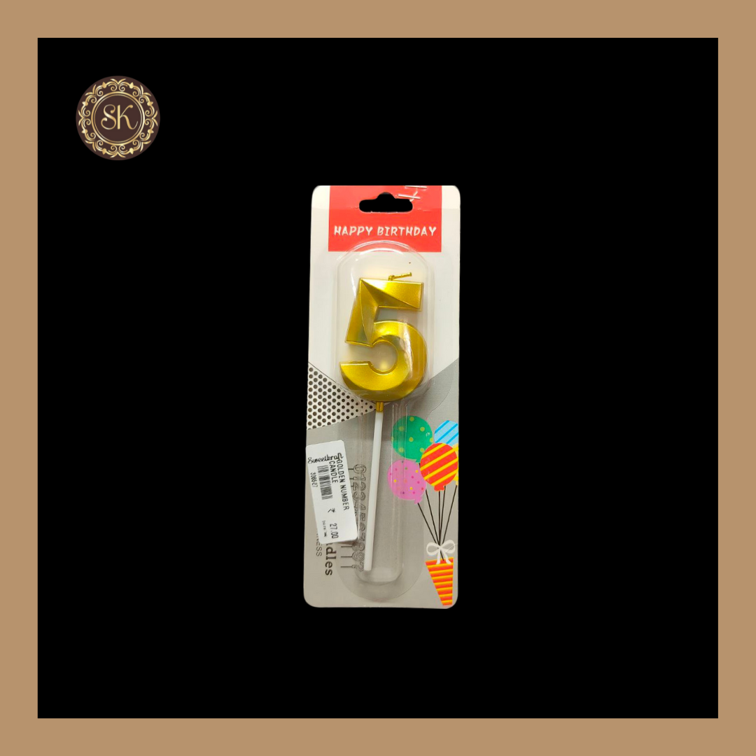Golden Number Five Birthday Candle | 5 Number Birthday Candle | Pack Of 1pcs Sweetkraft | Baking supplies