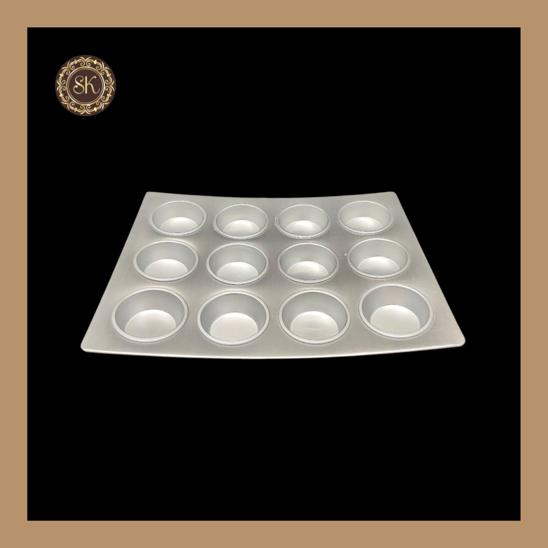 12 Cavity Aluminum Muffin Tray | Aluminum Cup Cake Tray | 12 Cup Cake Mould Microwave Sweetkraft | Baking supplies