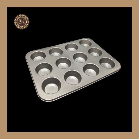 12 Cavity Teflon Muffin Tray | Non-stick Cup Cake Tray | 12 Cup Cake Mould Microwave Sweetkraft | Baking supplies