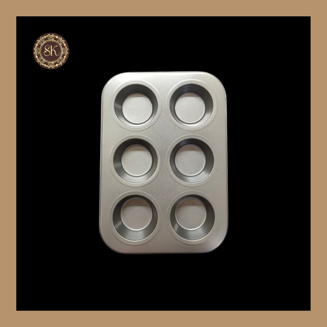 6 Cavity Teflon Muffin Tray | Non-stick Cup Cake Tray | 12 Cup Cake Mould Microwave Sweetkraft | Baking supplies