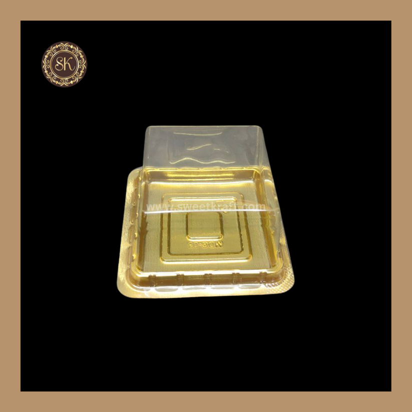 Square PVC Pastry Container | Square Dome Pastry Box | Golden- With Li ...