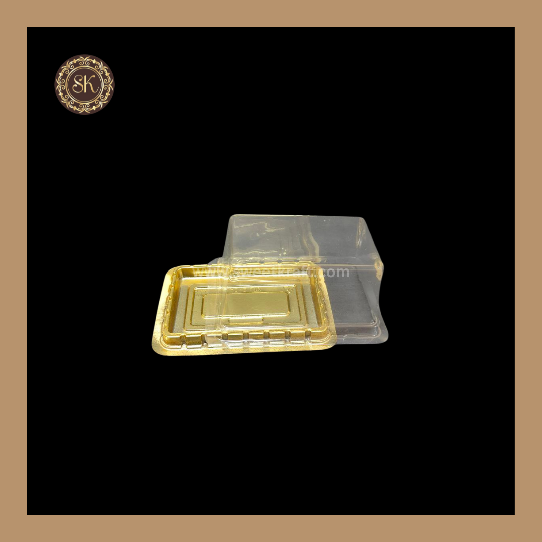 Rectangle PVC Pastry Container | Square Dome Pastry Box | Golden- With Lid Sweetkraft | Baking supplies