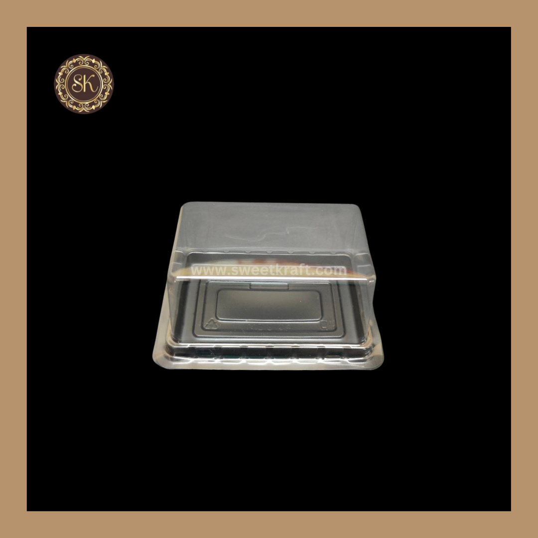 Rectangle PVC Pastry Container | Square Dome Pastry Box | Black - With Lid Sweetkraft | Baking supplies