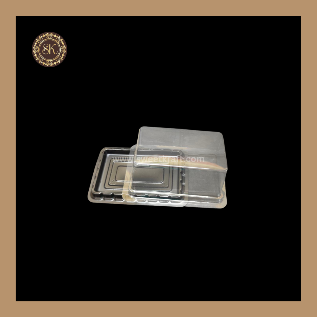 Rectangle PVC Pastry Container | Square Dome Pastry Box | Black - With Lid Sweetkraft | Baking supplies