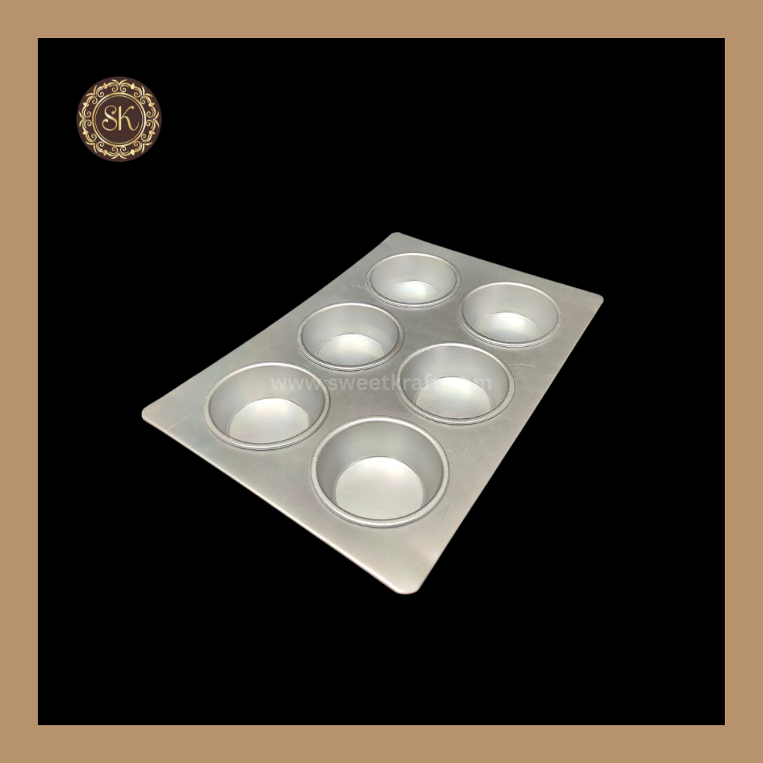 6 Cavity Aluminum Muffin Tray | Aluminum Cup Cake Tray | 6 Cup Cake Mould Microwave Sweetkraft | Baking supplies