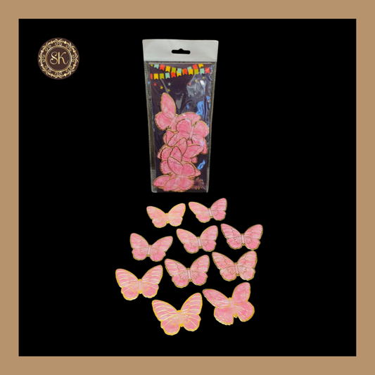 Paper Butterfly | Cake Topper | Golden Foil Butterfly | Cake Decoration | Pink- Pack Of 10pcs Sweetkraft | Baking supplies