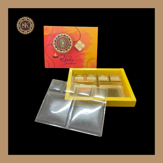 12 DC Raksha Bandhan Box | Yellow Cavity Box | Chocolate Box | Gift Box - (With Tray & Lid Cover) Sweetkraft | Baking supplies