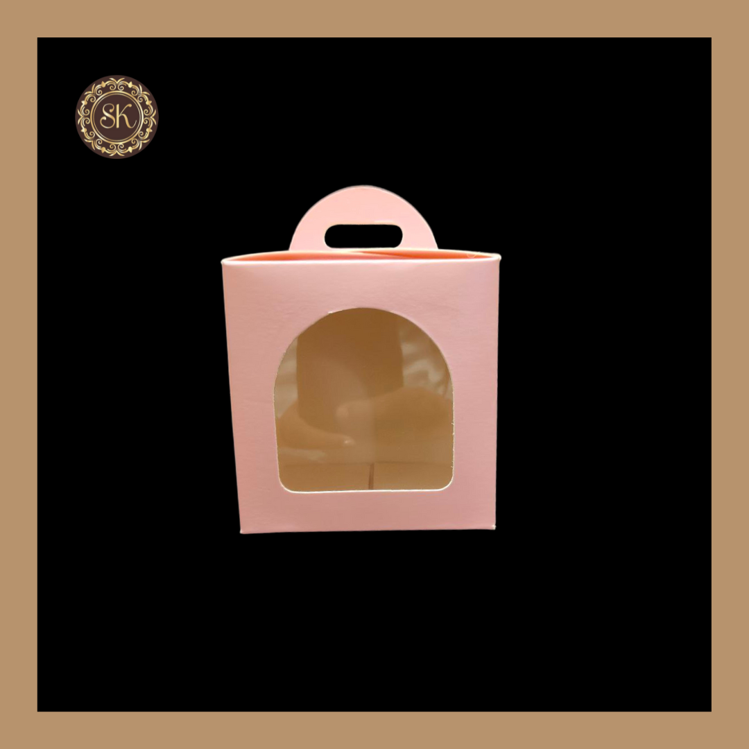 1 Window Cup Cake Box With Handle | Jar Box | Chocolate Box | Cookie Box | Pink Colour Sweetkraft | Baking supplies