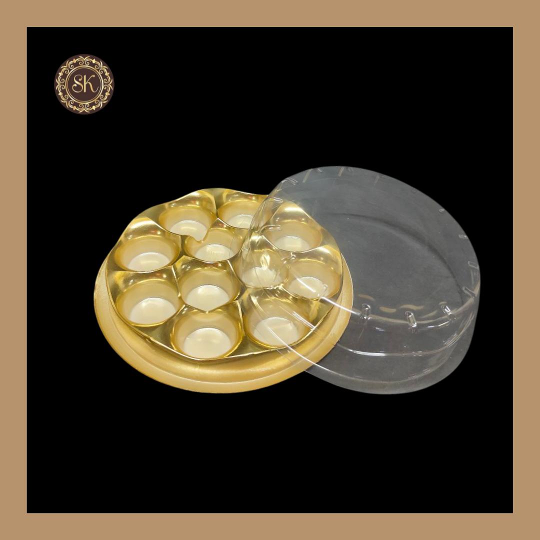 11 Cavity Round Modak Box | Chocolate Modak Box | Golden Colour Sweetkraft | Baking supplies