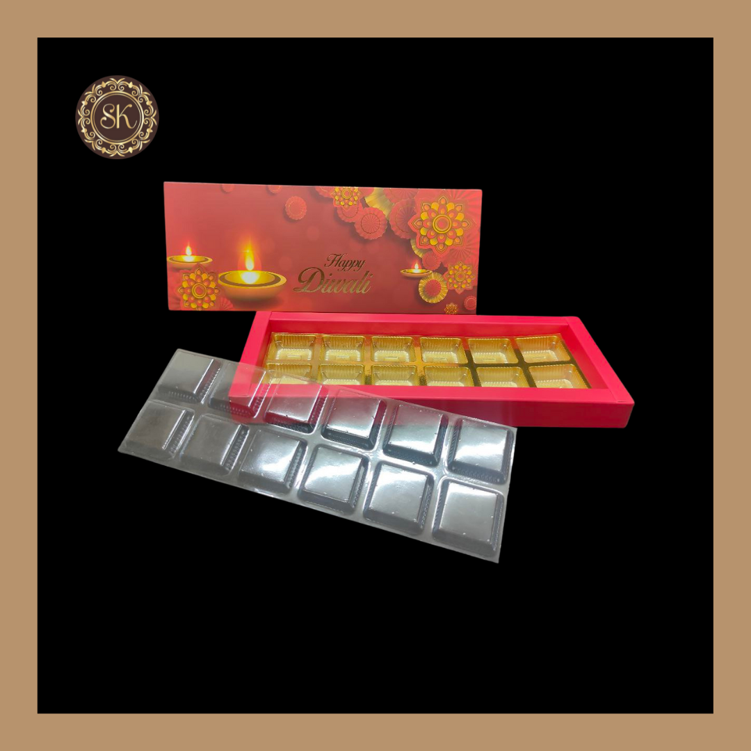 12 Cavity Diwali Box | Golden Cavity | Chocolate Box | Gift Box | Mithai Box | Red- (With Cavity & Lid Cover) Sweetkraft | Baking supplies