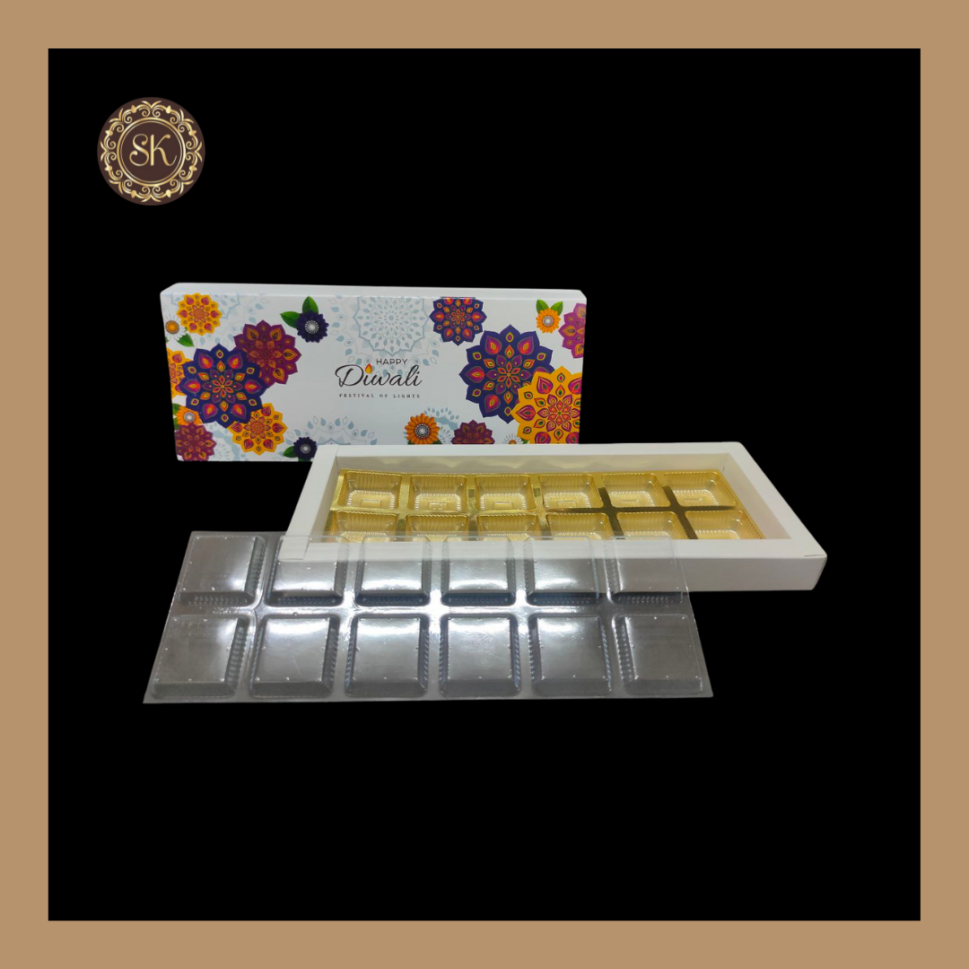 12 Cavity Diwali Box | Golden Cavity | Chocolate Box | Gift Box | Mithai Box | White- (With Cavity & Lid Cover) Sweetkraft | Baking supplies