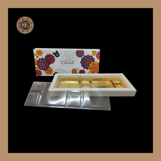 12 DC Diwali Box | Golden Cavity | Chocolate Box | Gift Box | Mithai Box | White- (With Tray & Lid Cover) Sweetkraft | Baking supplies