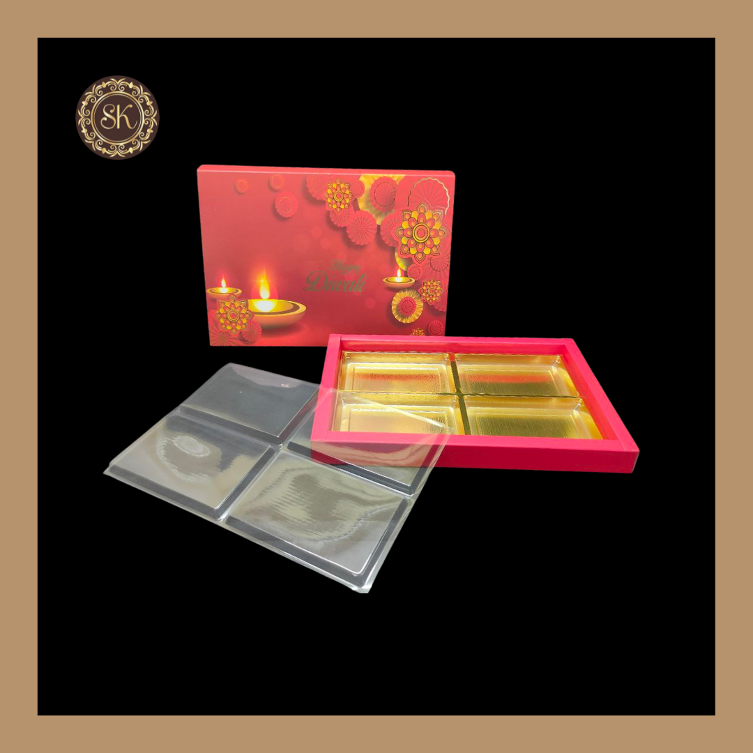 24 Pataka Diwali Box | Golden Cavity | Chocolate Box | Gift Box | Mithai Box | Red- (With Tray & Lid Cover) Sweetkraft | Baking supplies