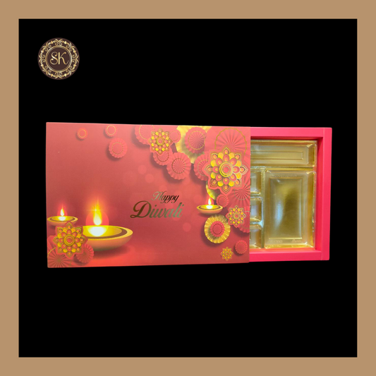 24 Partition Diwali Box | Golden Cavity | Chocolate Box | Gift Box | Mithai Box | Red- (With Tray & Lid Cover) Sweetkraft | Baking supplies