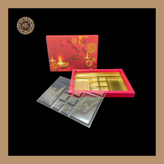 24 Partition Diwali Box | Golden Cavity | Chocolate Box | Gift Box | Mithai Box | Red- (With Tray & Lid Cover) Sweetkraft | Baking supplies