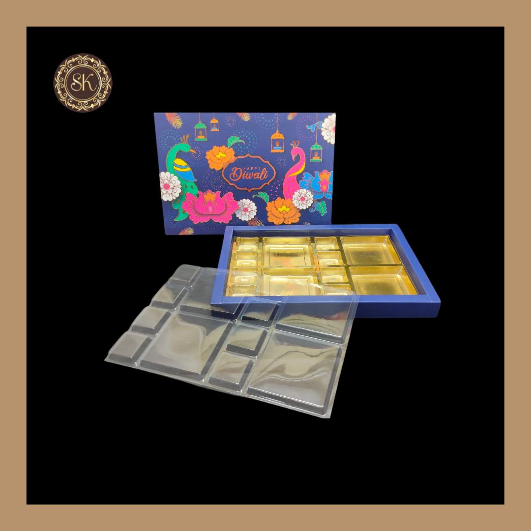 24 DC Diwali Box | Golden Cavity | Chocolate Box | Gift Box | Mithai Box | Blue- (With Trayy & Lid Cover) Sweetkraft | Baking supplies