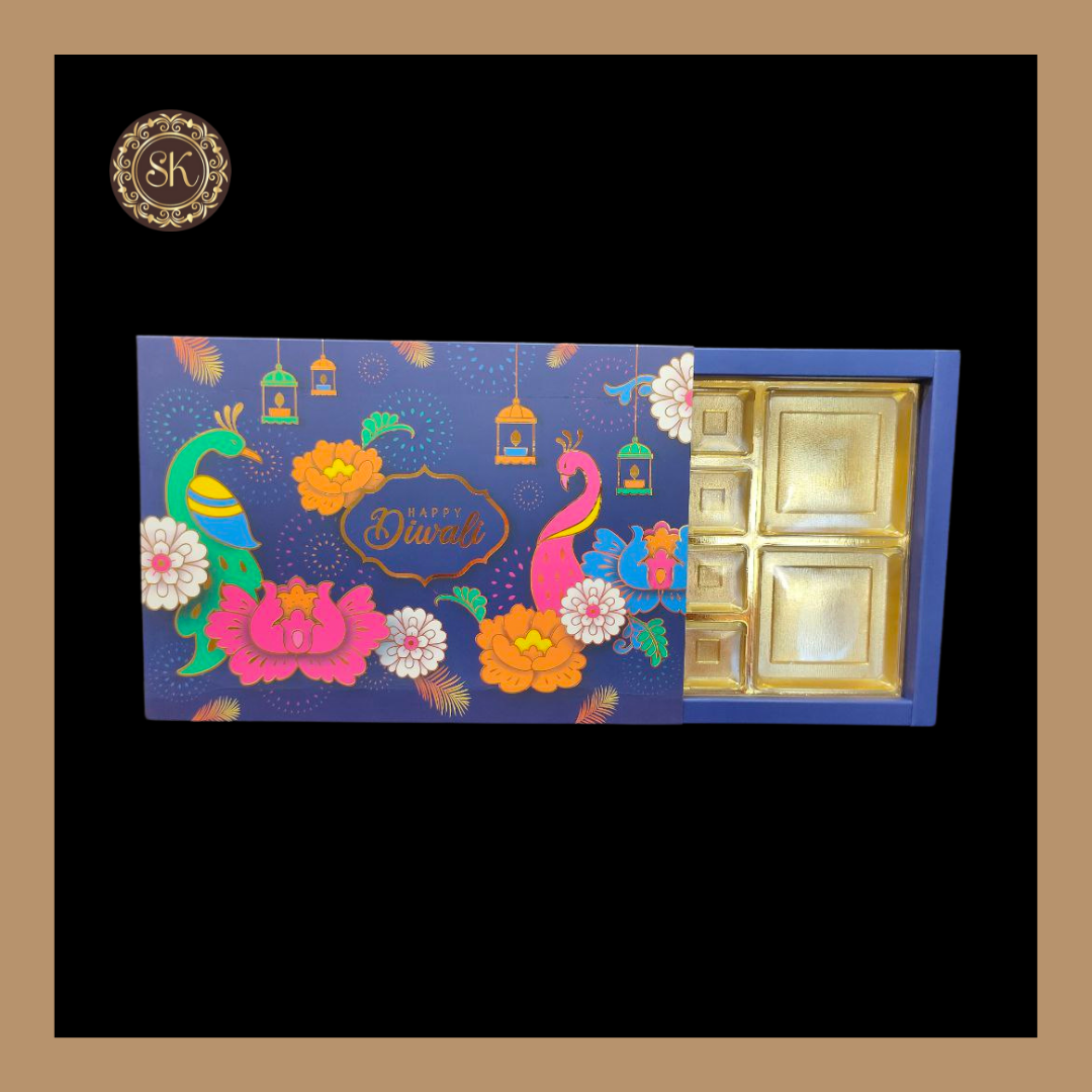 24 DC Diwali Box | Golden Cavity | Chocolate Box | Gift Box | Mithai Box | Blue- (With Trayy & Lid Cover) Sweetkraft | Baking supplies