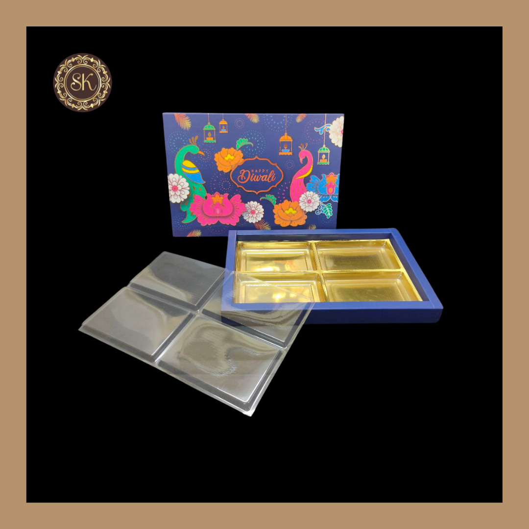 24 Partition Diwali Box | Golden Cavity | Chocolate Box | Gift Box | Mithai Box | Blue- (With Trayy & Lid Cover) Sweetkraft | Baking supplies