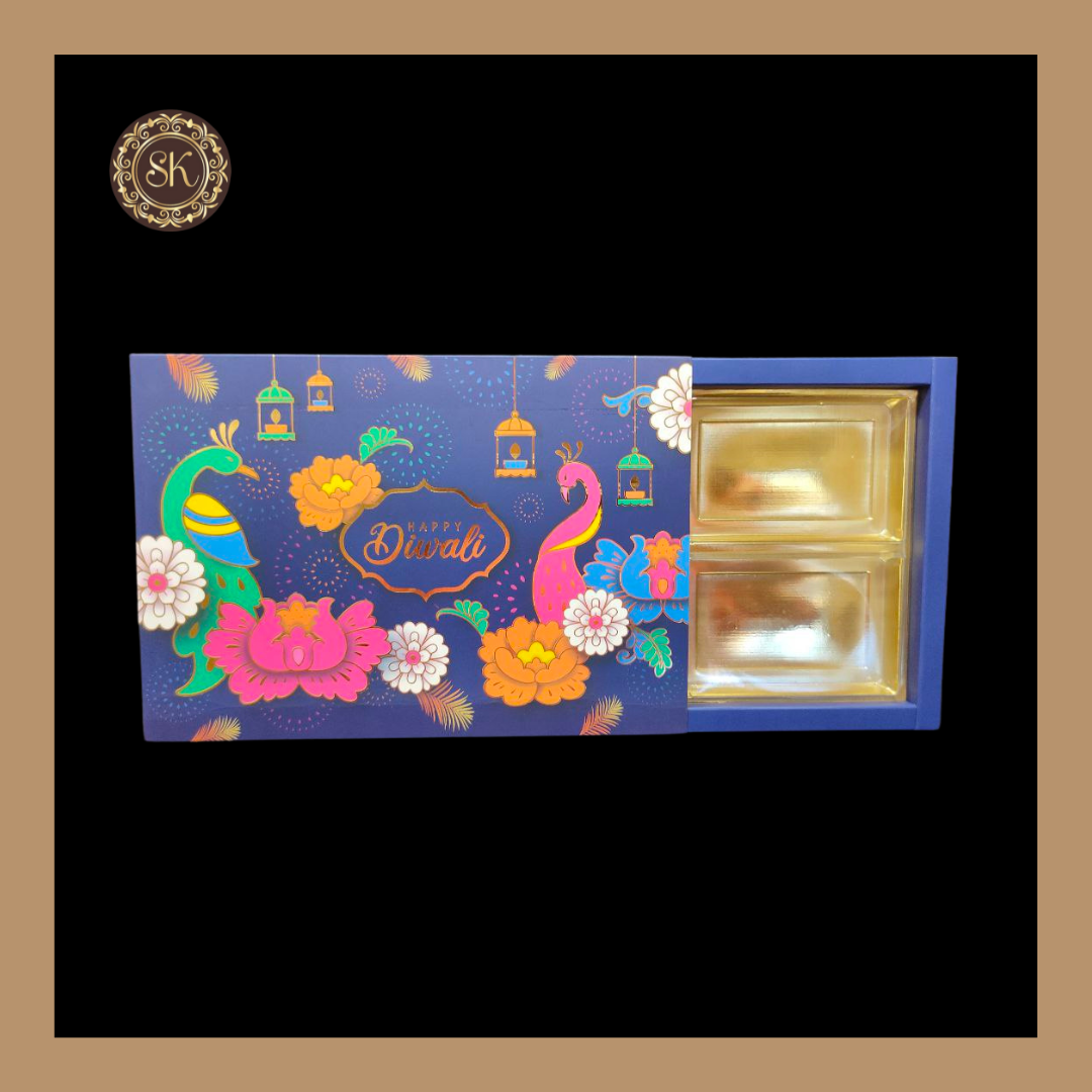 24 Partition Diwali Box | Golden Cavity | Chocolate Box | Gift Box | Mithai Box | Blue- (With Trayy & Lid Cover) Sweetkraft | Baking supplies