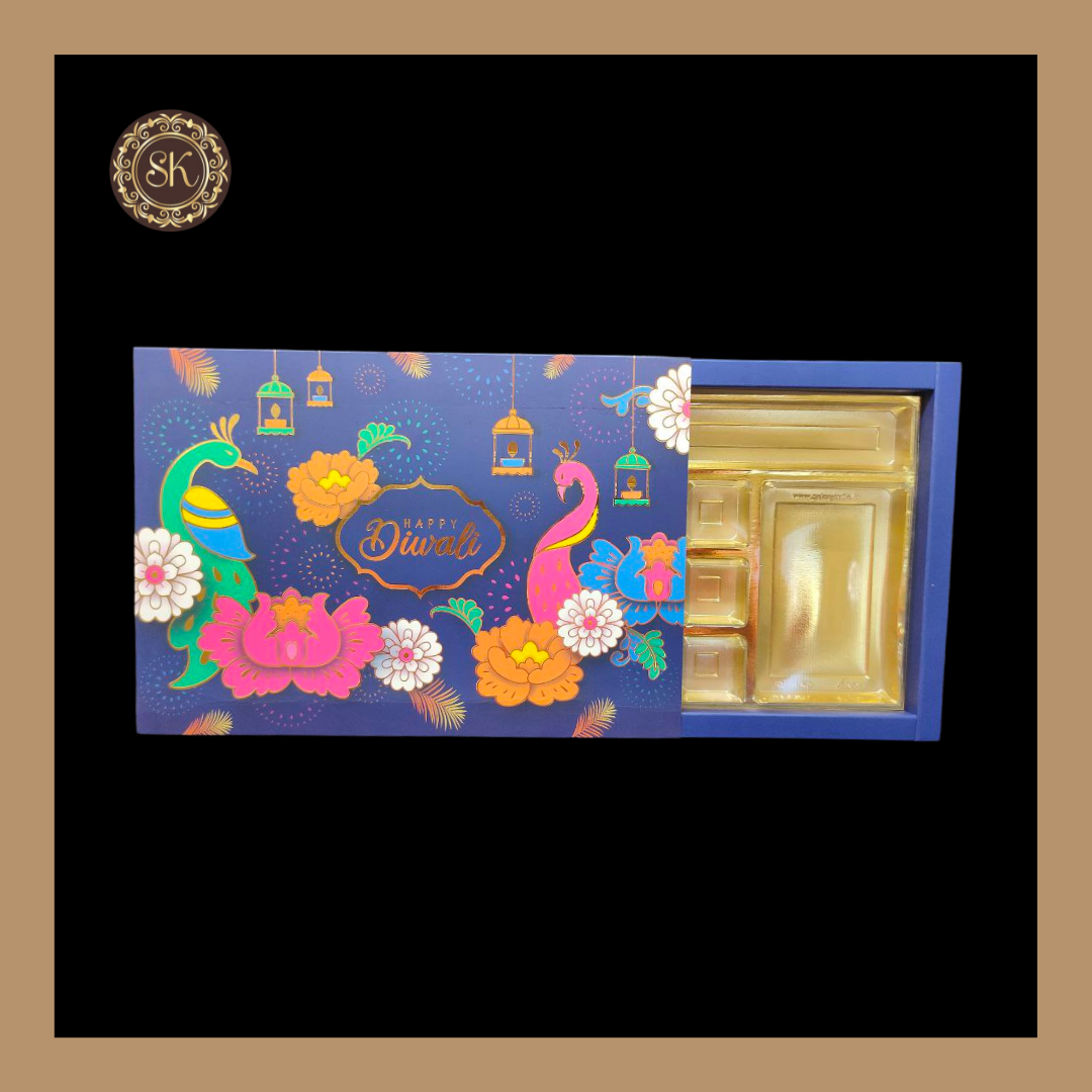 24 Pataka Diwali Box | Golden Cavity | Chocolate Box | Gift Box | Mithai Box | Blue- (With Trayy & Lid Cover) Sweetkraft | Baking supplies