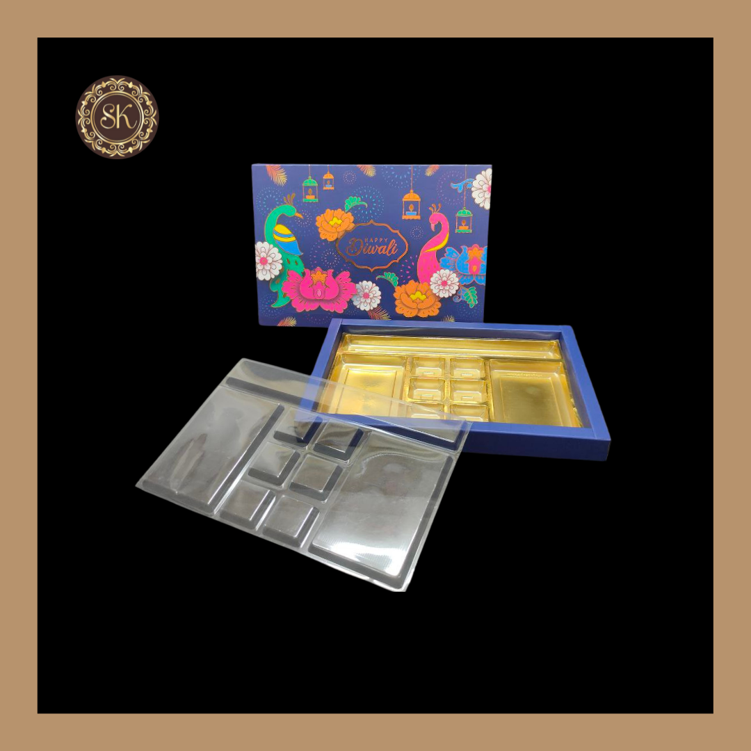 24 Pataka Diwali Box | Golden Cavity | Chocolate Box | Gift Box | Mithai Box | Blue- (With Trayy & Lid Cover) Sweetkraft | Baking supplies