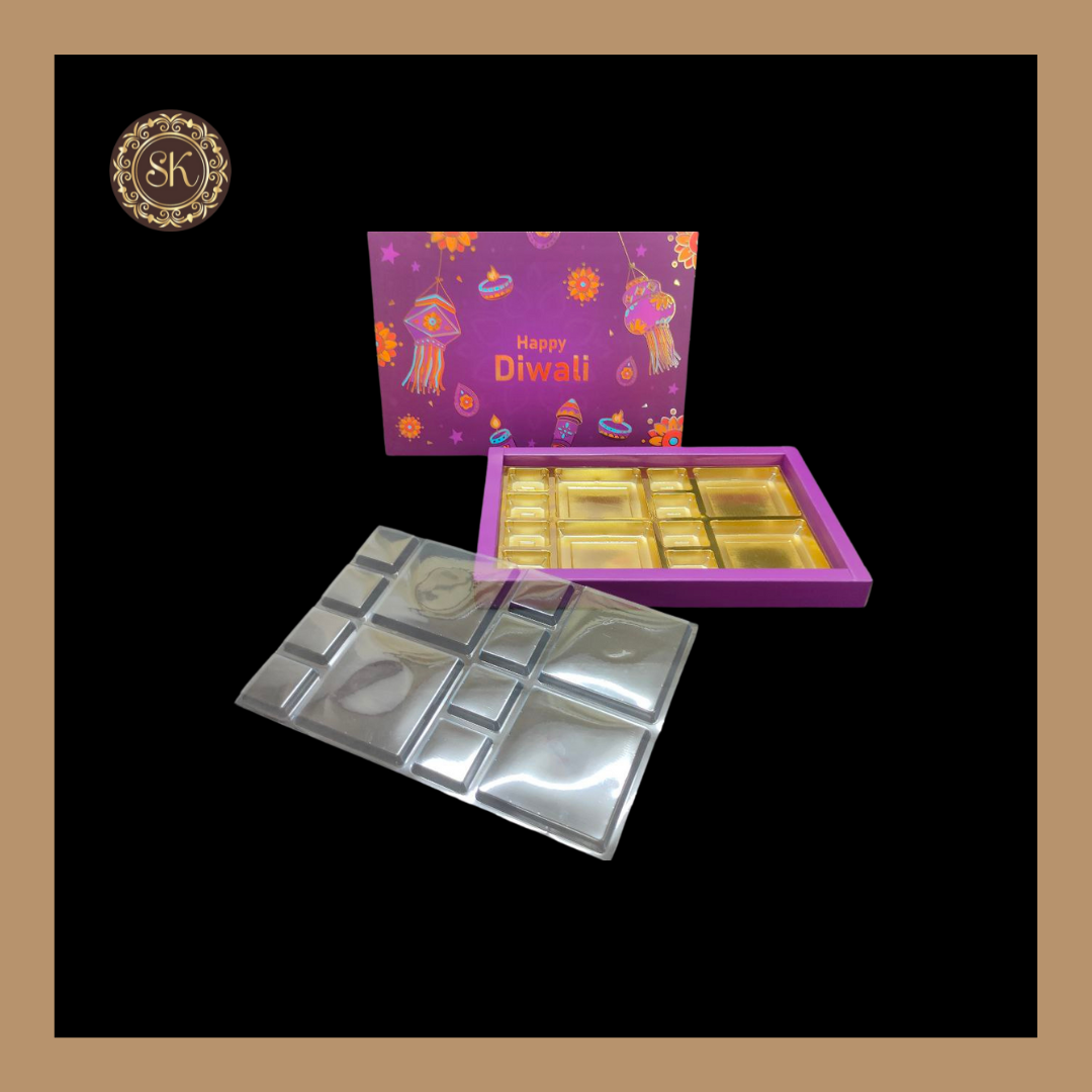 24 DC Diwali Box | Golden Cavity | Chocolate Box | Gift Box | Mithai Box | Purple- (With Tray & Lid Cover) Sweetkraft | Baking supplies