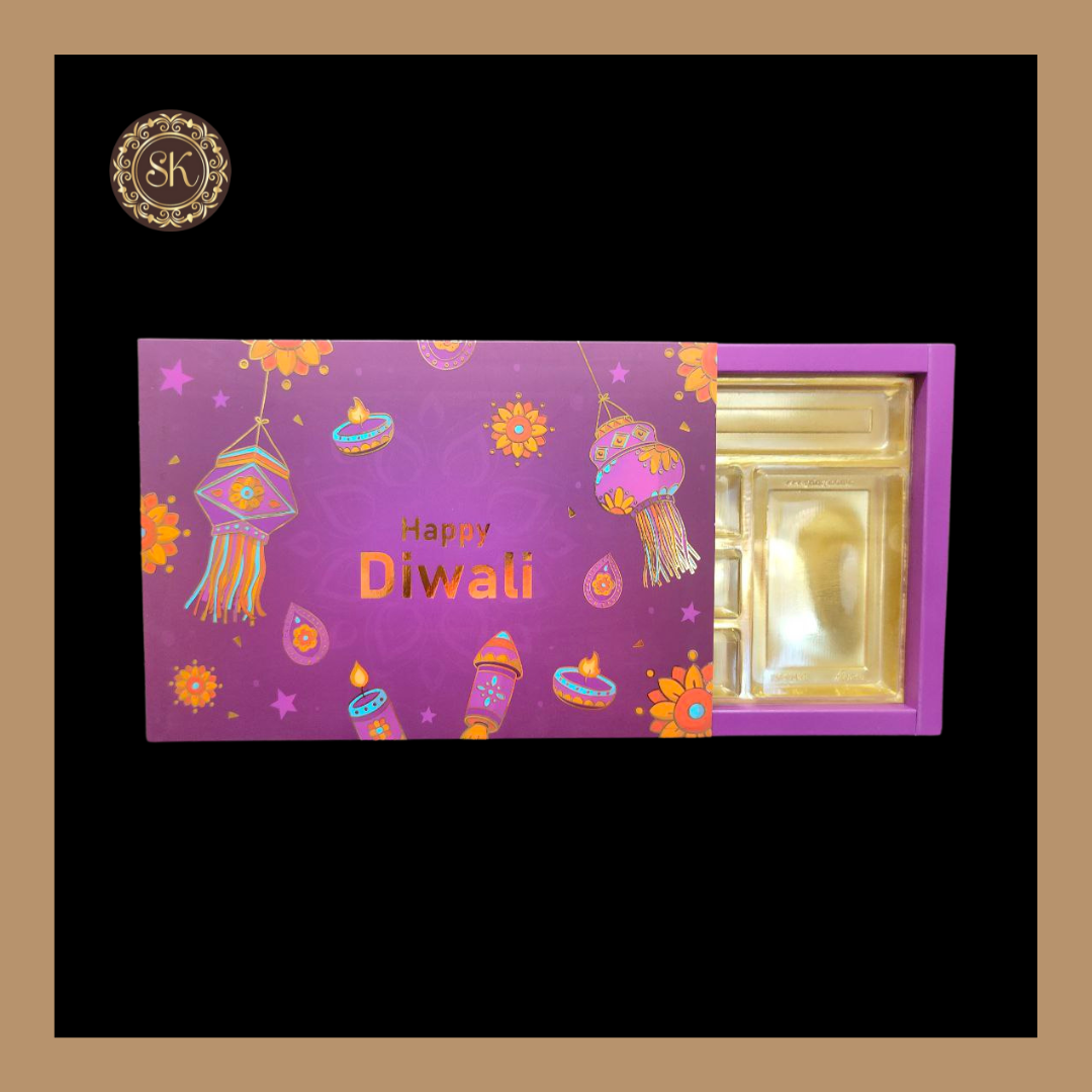 24 Pataka Diwali Box | Golden Cavity | Chocolate Box | Gift Box | Mithai Box | Purple- (With Tray & Lid Cover) Sweetkraft | Baking supplies