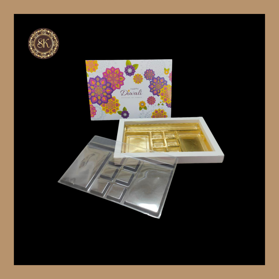 24 Pataka Diwali Box | Golden Cavity | Chocolate Box | Gift Box | Mithai Box | White- (With Tray & Lid Cover) Sweetkraft | Baking supplies