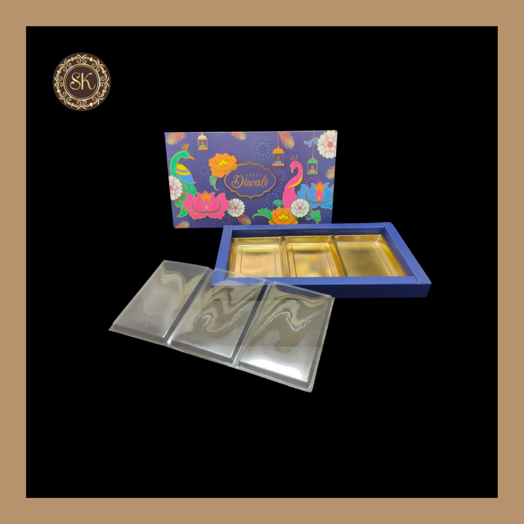 18 Partition Diwali Box | Golden Cavity | Chocolate Box | Gift Box | Mithai Box | Blue - (With Tray & Lid Cover) Sweetkraft | Baking supplies