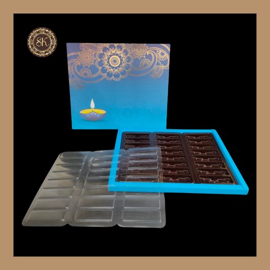 24 Cavity  Diwali Q-Box | Long Cavity Chocolate Box | Diwali Gifting Box | Blue - (With Cavity & Lid Cover) Sweetkraft | Baking supplies