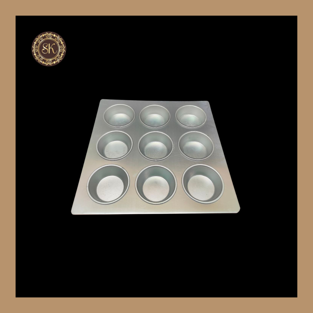 9 Cavity Aluminum Muffin Tray | Aluminum Cup Cake Tray | 9 Cup Cake Mould Microwave Sweetkraft | Baking supplies