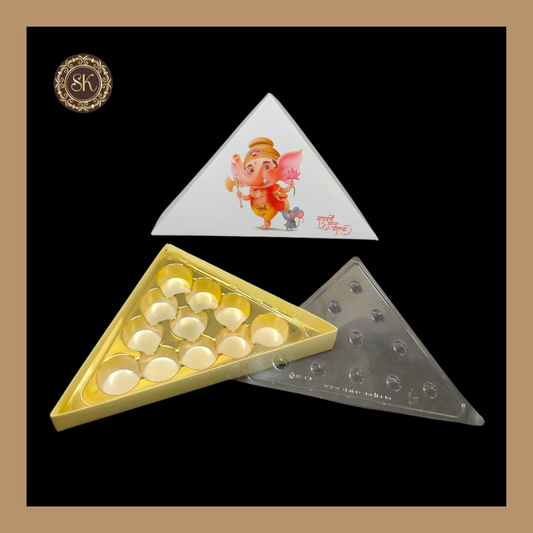 White 11 Cavity Ganpati Triangle Box | Modak Box with Lid | Triangle Shape Modak Box | Pack Of 5pcs & 10pcs Sweetkraft | Baking supplies