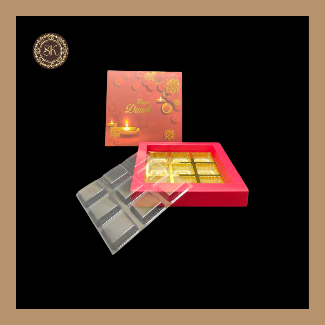 9 Cavity Diwali Box | Golden Cavity | Chocolate Box | Gift Box | Mithai Box | Red- (Only Box) Sweetkraft | Baking supplies