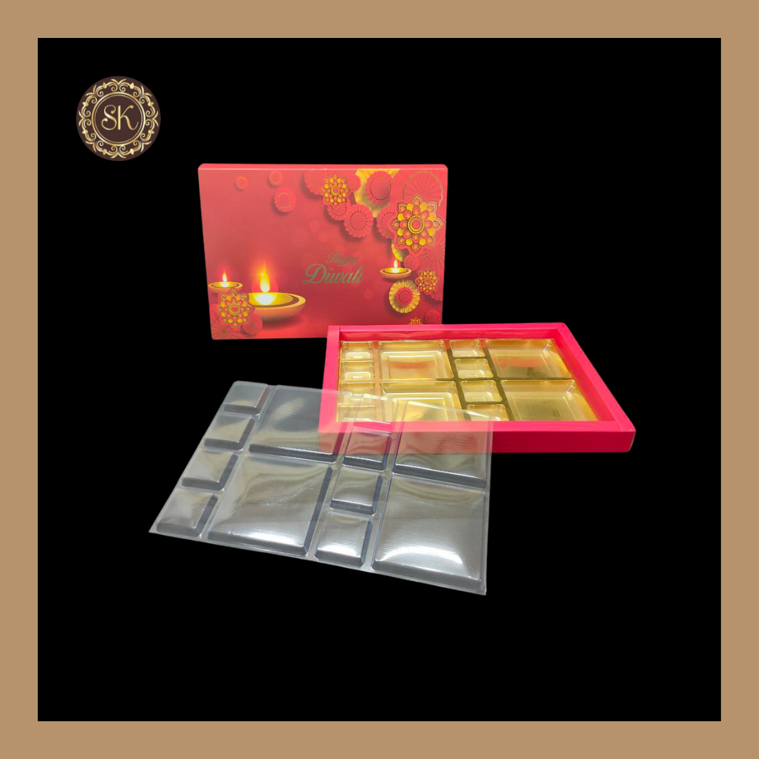 24 DC Diwali Box | Golden Cavity | Chocolate Box | Gift Box | Mithai Box | Red- (With Tray & Lid Cover) Sweetkraft | Baking supplies