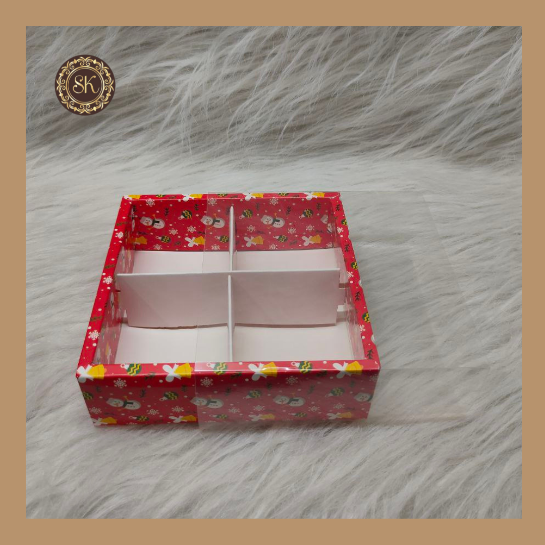 4 Partition Christmas Brownie Box | Xmas Brownie Box | Red -250gm Sweetkraft | Baking supplies