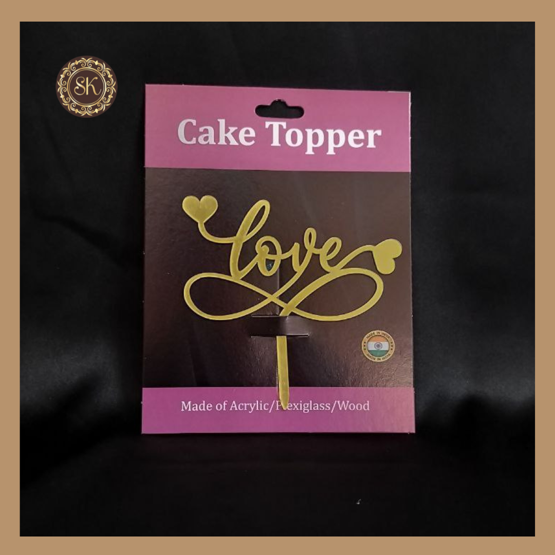 Love Cake Topper | Acrylic Cake Topper | Cake Topper 4 inch | Pack of 1 - Golden Colour (T.No.040) Sweetkraft | Baking supplies