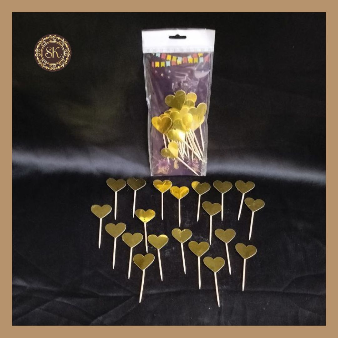 Heart Cake Toppers | Paper Cake Topper | Cake Toppers | Pack of 10 Pieces - Golden Colour (TP.No.001) Sweetkraft | Baking supplies