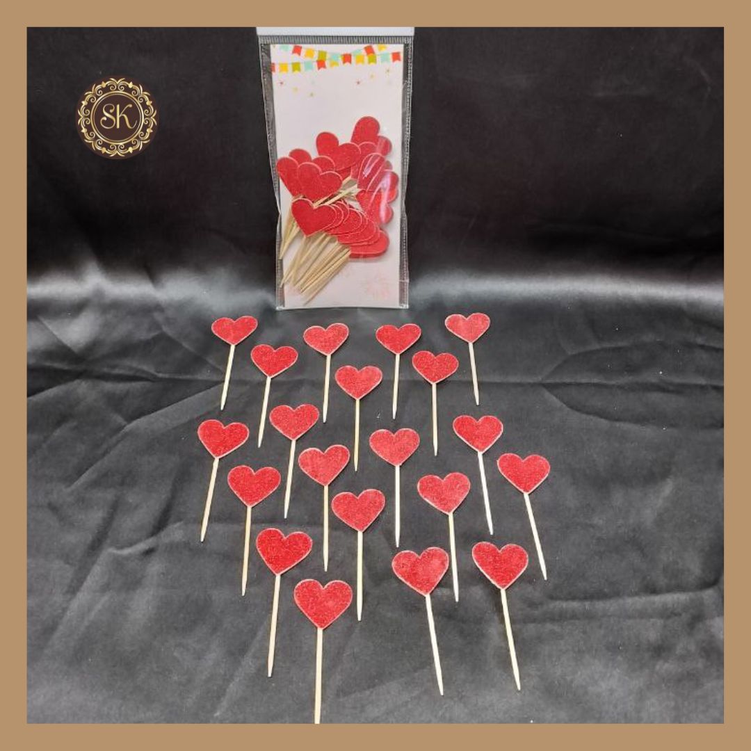 Heart Toothpick Cake Toppers | Paper Cake Topper | Cake Toppers | Pack of 10 Pieces - Red Colour (TP.No.001) Sweetkraft | Baking supplies