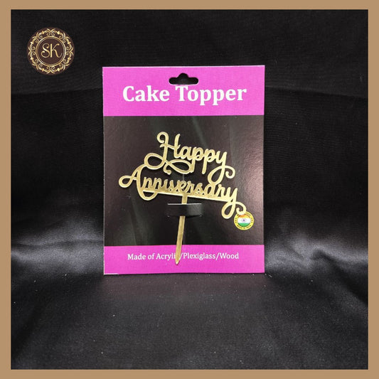 Happy Anniversary Cake Topper | Acrylic Cake Topper | Cake Topper 4 inch | Pack of 1 - Golden Colour (T.No.007) Sweetkraft | Baking supplies