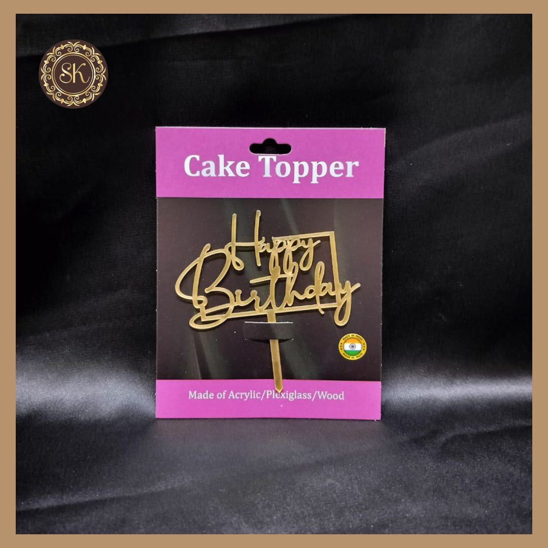 Happy Birthday Cake Topper | Acrylic Cake Topper | Cake Topper 4 inch | Pack of 1 - Golden Colour (T.No.006) Sweetkraft | Baking supplies